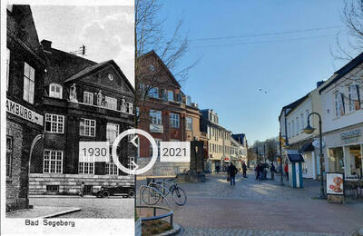 Bild vergrößern: Foto der Fußgängerzone heute und damals im direkten Vergleich